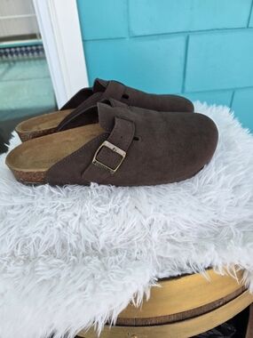 Nautica Brown Suede Slip-On Clog Mules with Buckle